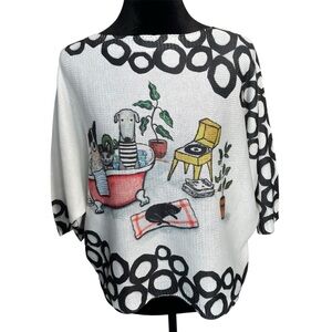 Inoah Pawy Bath 3/4 Sleeve Dolman Dog Cat Sweater S/M